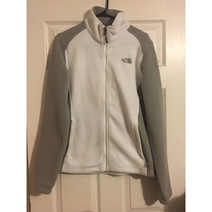 White and Gray North Face Fleece.